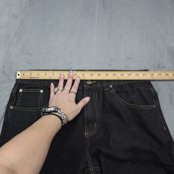 Code One Pants Mens 36 Black High Rise Flat Front Dark Wash Denim Jeans - Picture 4 of 16